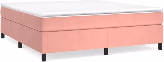Letto matrimoniale moderno in velluto rosa con rete a doghe curvate L/P/H: 200 x 200 x 35 cm – 1