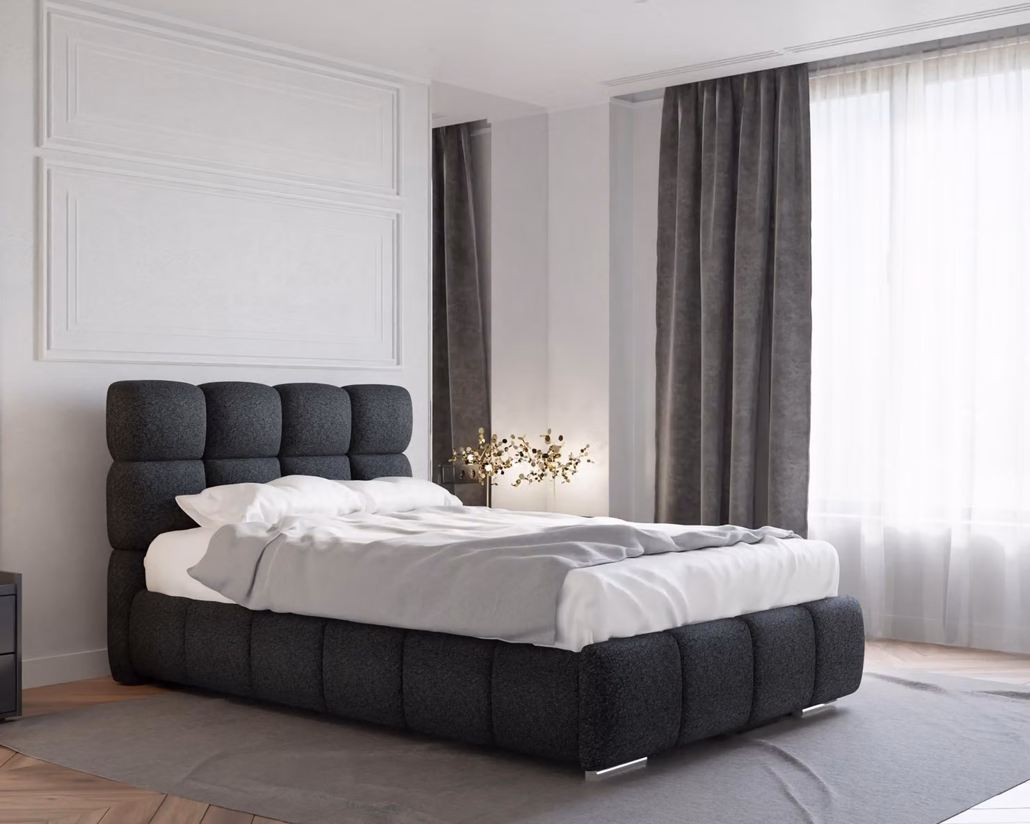 Letto imbottito BLISS con contenitore, con materasso a molle insacchettate