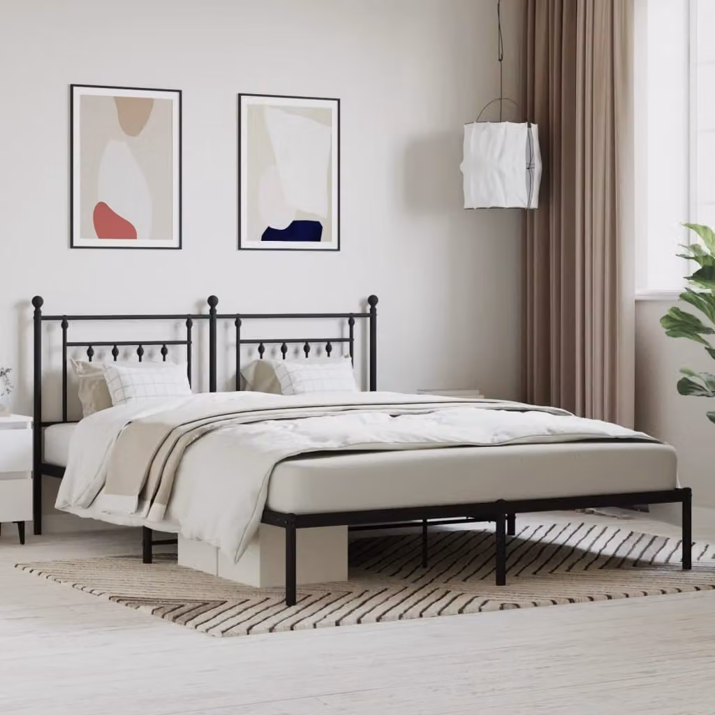 Giroletto vidaXL con testiera in metallo nero e doghe fisse L/P: 180 x 200 cm