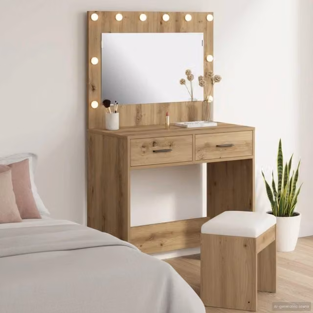 Tavolo da Trucco vidaXL in Rovere Marrone con Design Minimalista L: 78,5 cm, P: 41 cm, H: 135 cm