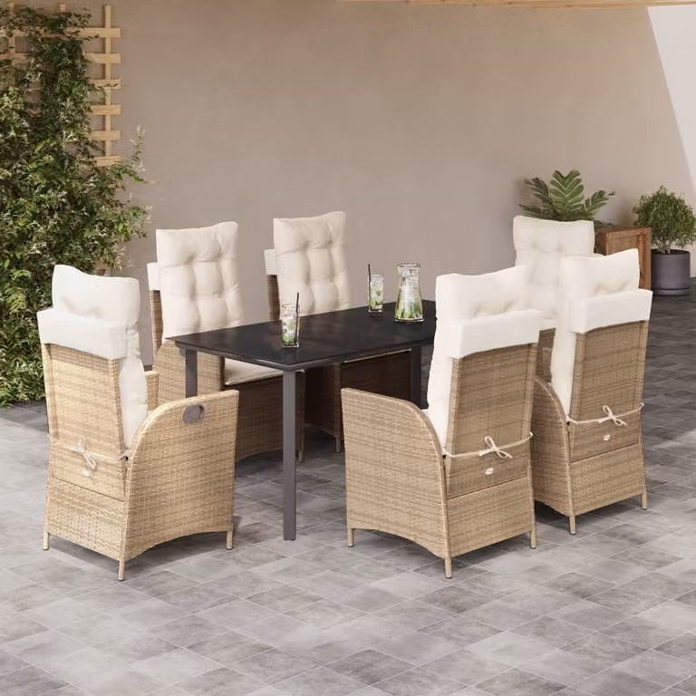 Maison Exclusive - Set da Pranzo da Giardino 7 pz con Cuscini Beige in Polyrattan