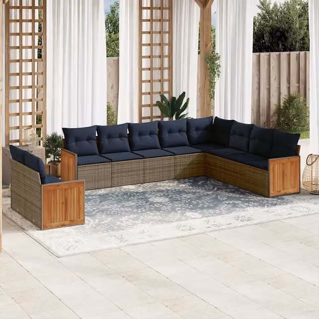 Set Divani da Giardino 10 pz con Cuscini Grigio in Polyrattan 3227797