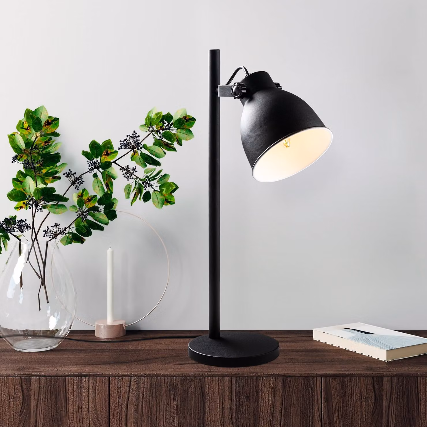 Opviq, lampada da tavolo di alta qualità, corpo in metallo, nero/bianco, diametro 17 cm, grado di protezione IP20