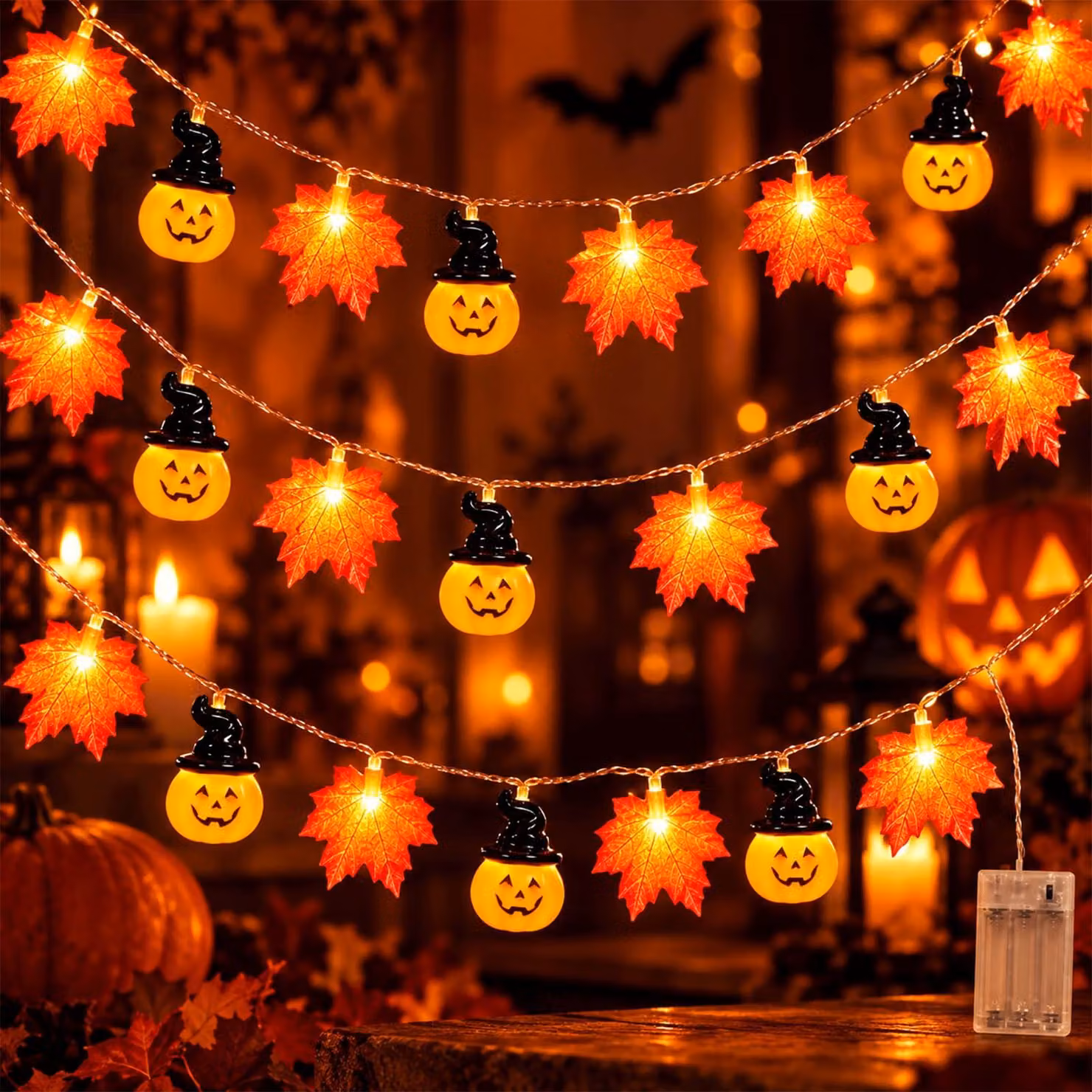 Catena luminosa da 3 metri, con 20 LED, color viola, alimentata a batteria, ideale per Halloween