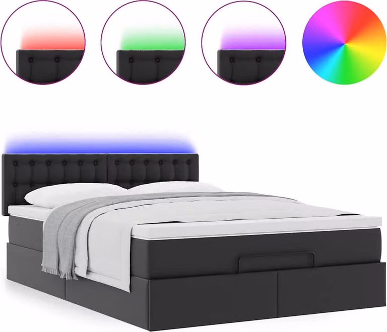 Pouf Letto con Materassi e LED Nero 140x190cm Pelle finta