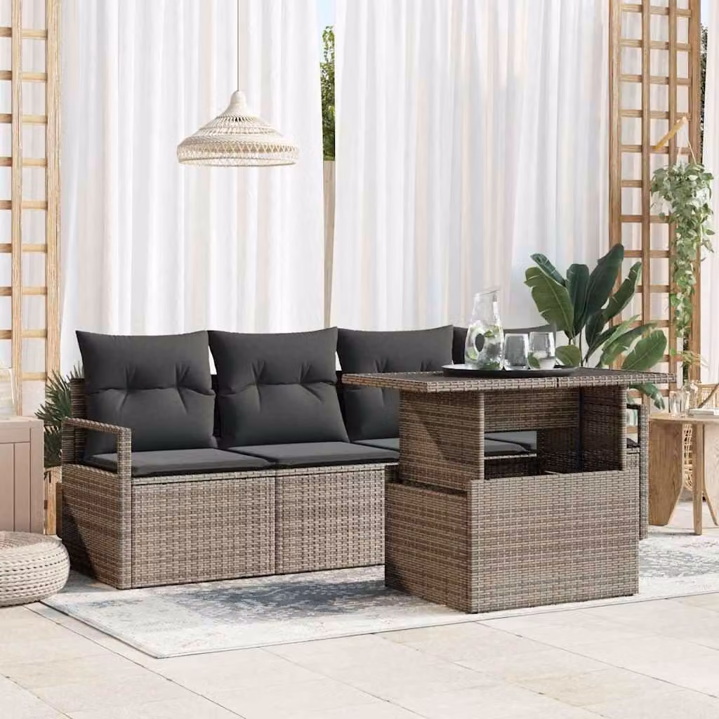 Maison Exclusive - Set da giardino composto da 5 pezzi, divano, colore grigio, materiale: rattan sintetico