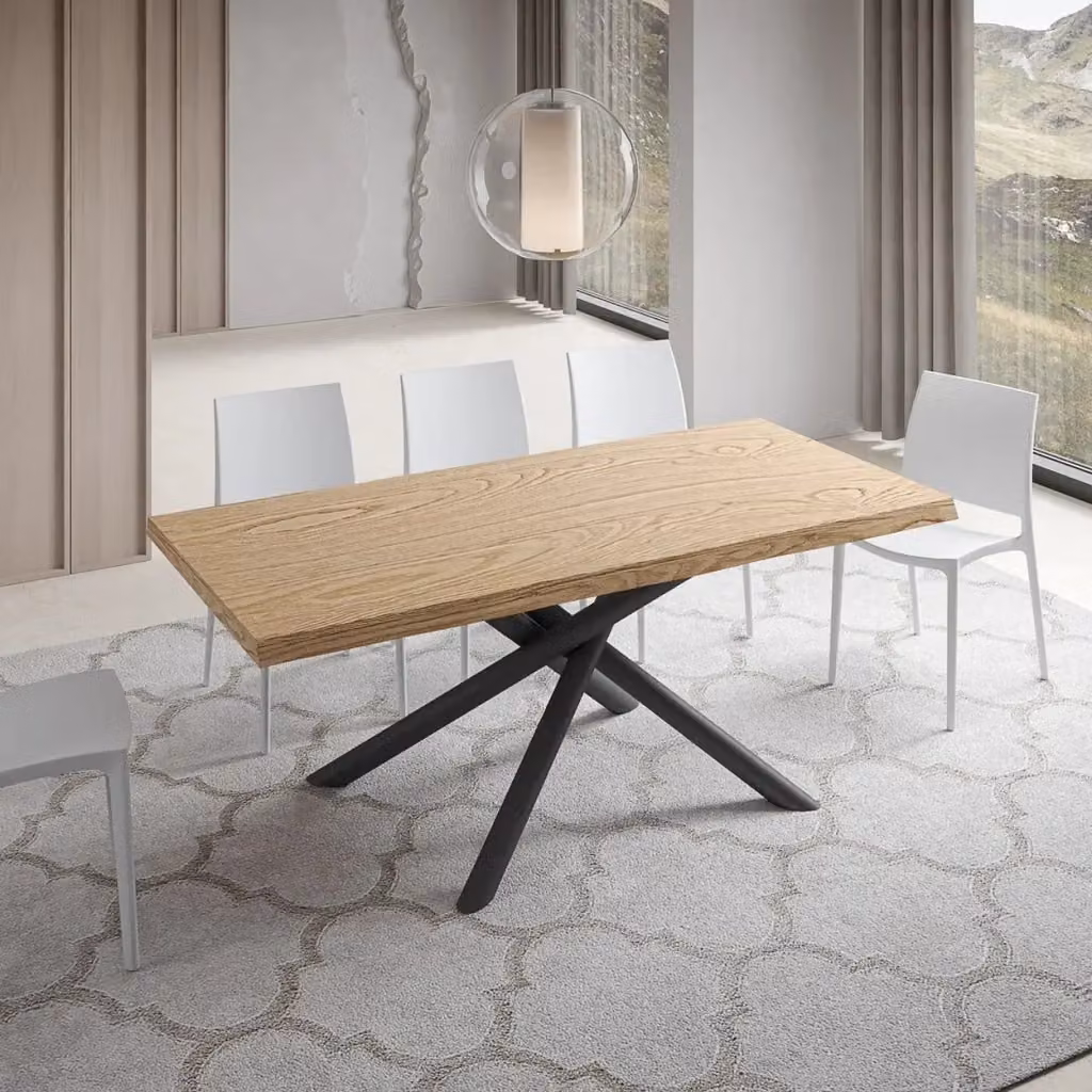 Tavolo fisso rettangolare Itamoby in legno di rovere con bordo live edge e gambe in metallo antracite L: 200 cm, P: 90 cm, H: 75 cm – 2