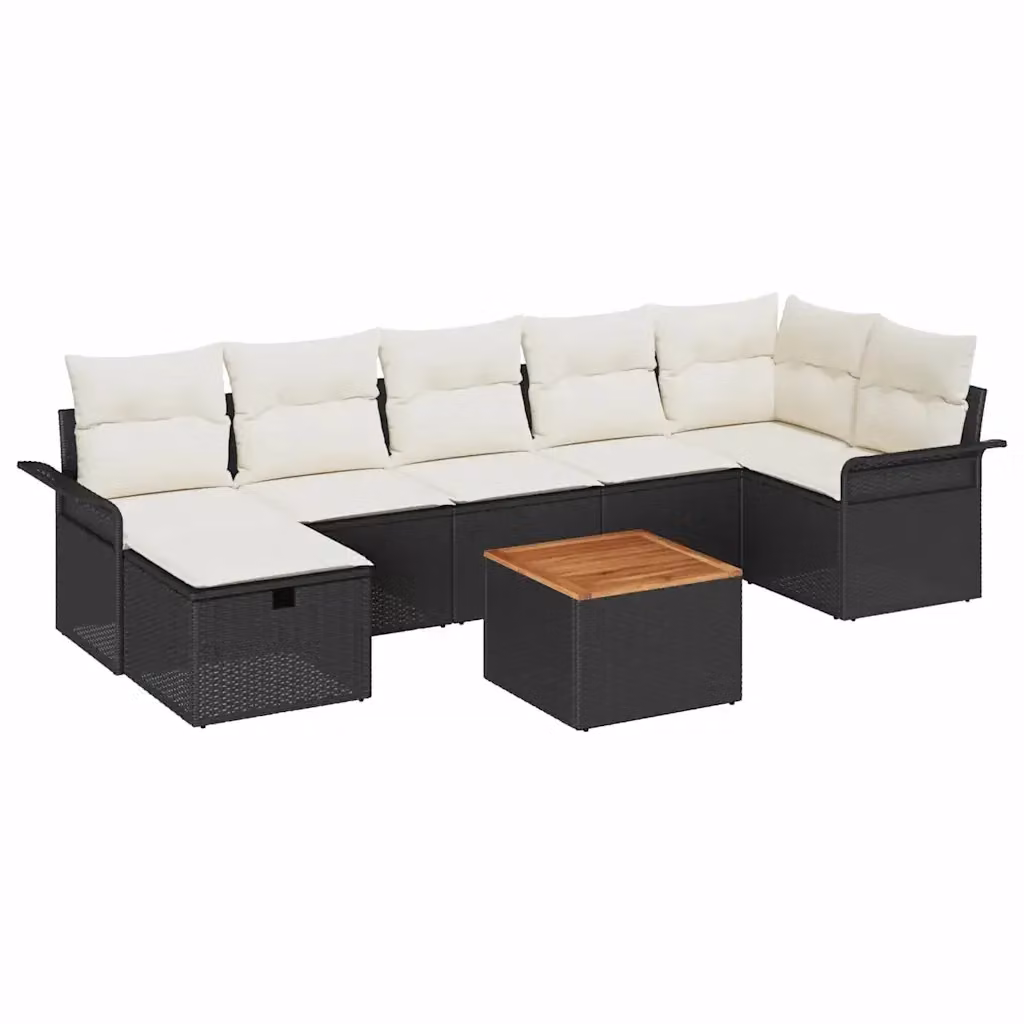Set Divano da Giardino vidaXL 8 pz in Poly Rattan Nero con Cuscini e Tavolino – 2