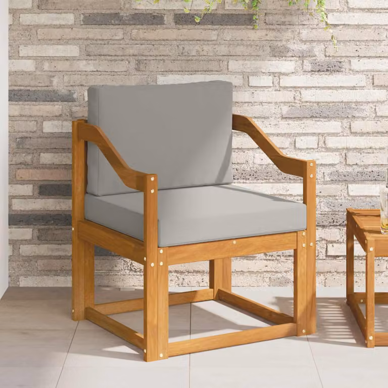 Set di divani da esterno vidaXL in legno di acacia massello con cuscini beige e grigi per giardino e terrazza