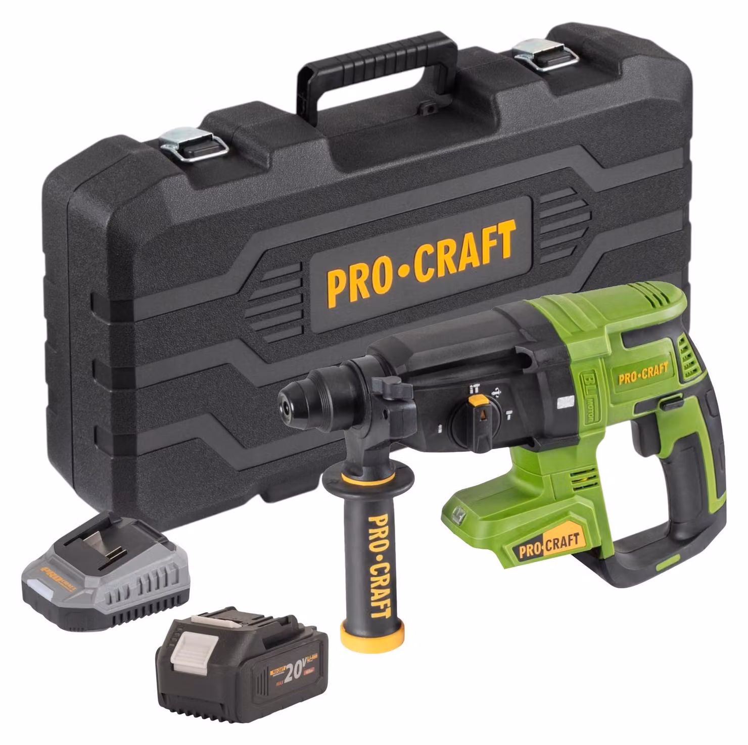 Martello perforatore a batteria Procraft PHA40bb-c 20 V 2,6 J SDS plus Brushless + 1x batteria 4,0 Ah + caricabatterie + valigetta