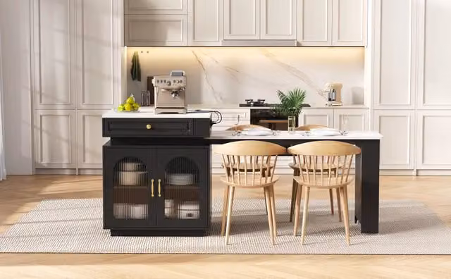 Tavolo allungabile per 4 persone con LED e presa USB Type-C, stile moderno, in MDF e vetro, nero 128 × 71 × 92 cm