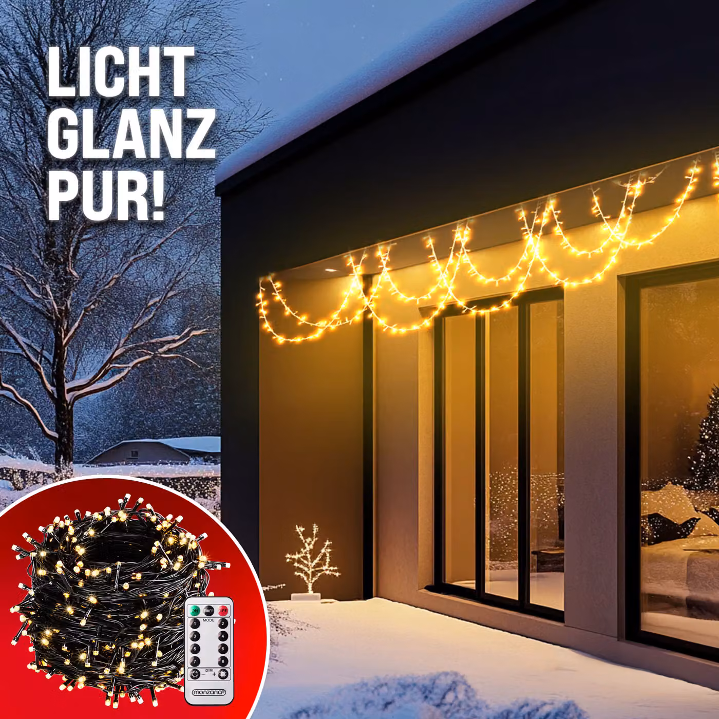 Catena di luci natalizie Monzana con 400 LED bianco caldo, lunghezza 40m, con telecomando e timer, protezione IP44 – 3