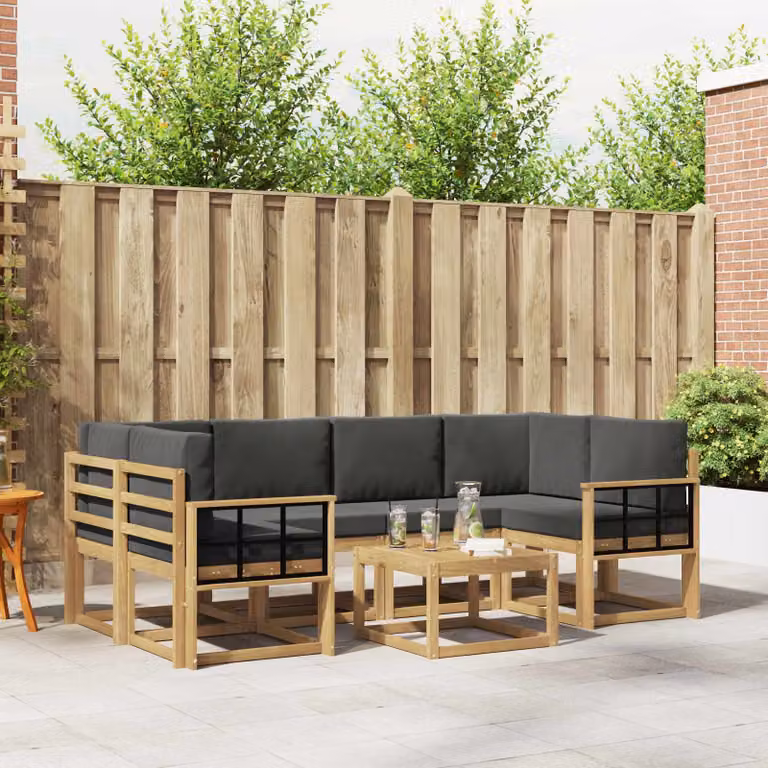 vidaXL Set di divani da esterno 7 pz in legno di acacia con tavolo da caffè, colore bianco, antracite e marrone