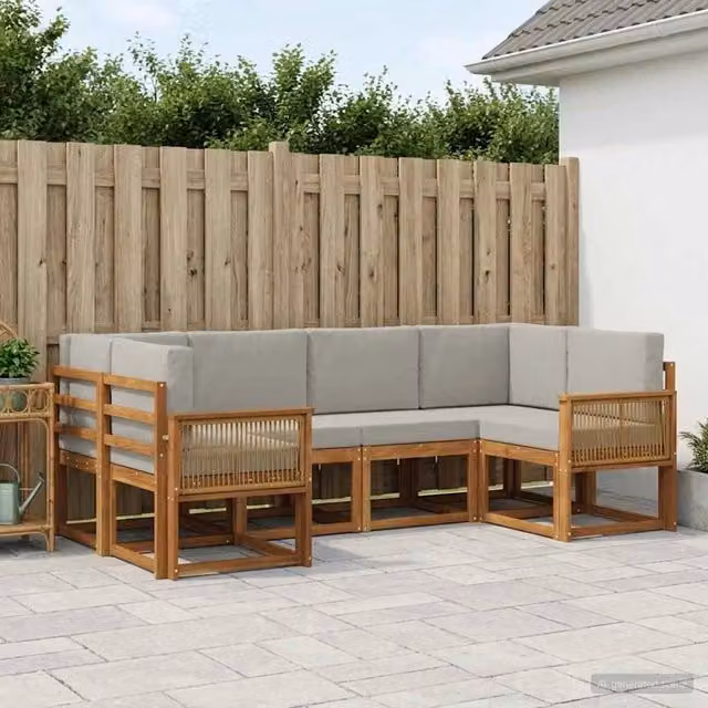 Set di divani da esterno 6 pz Naturale e Grigio Chiaro 3385497