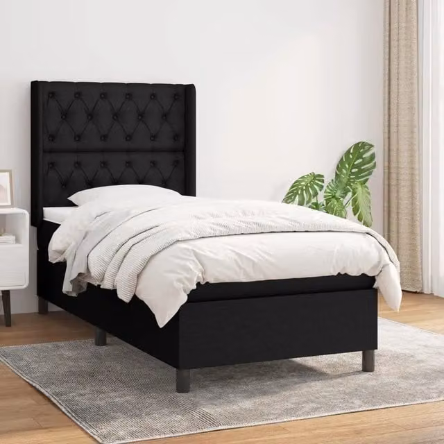 Letto Ibrido vidaXL con Giroletto a Molle e Materasso in Tessuto Nero e Bianco L/P/H: 80 x 200 x 40 cm – 1