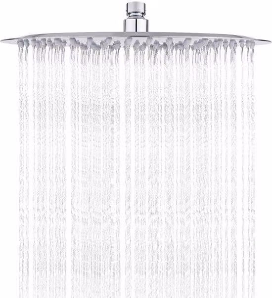 Ibenzoa® Doccetta rotonda da 300x300 mm in acciaio inossidabile – finitura cromata, da incasso, sistema flessibile anticalcare in silicone, getto ampio