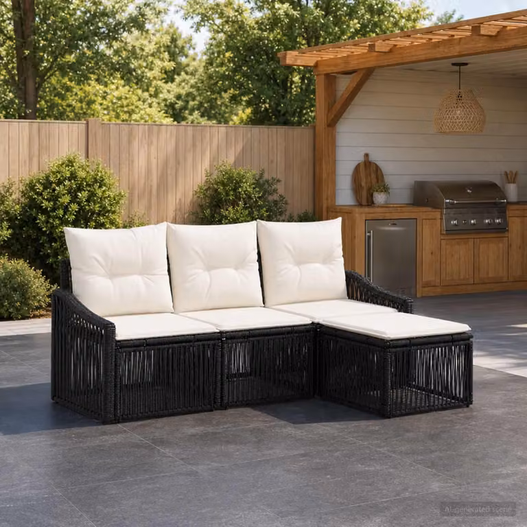 Maison Exclusive - Set da giardino composto da 4 pezzi, divano in rattan sintetico nero