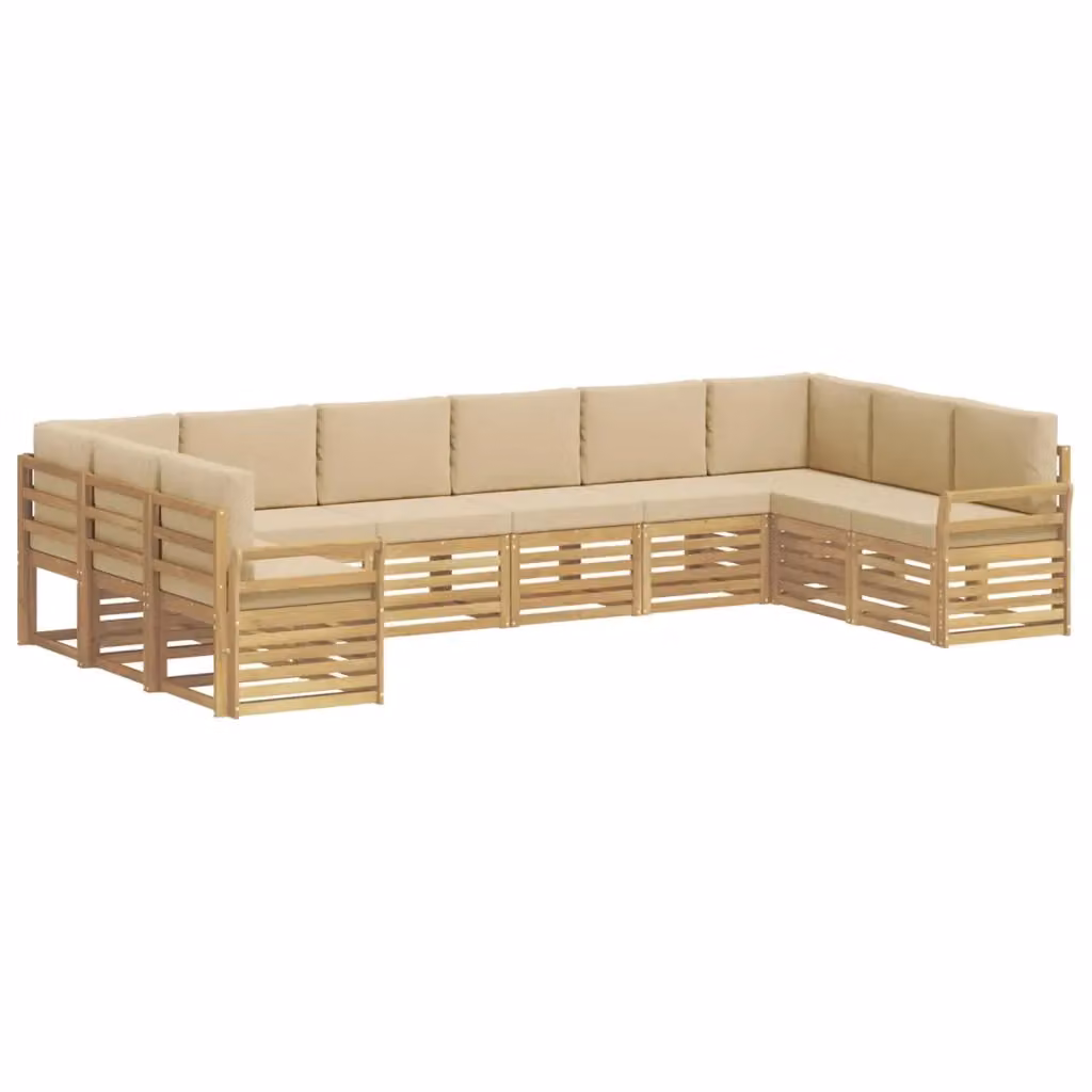 Set di divani da esterno a L vidaXL in legno di acacia con cuscini bianchi e beige – 2