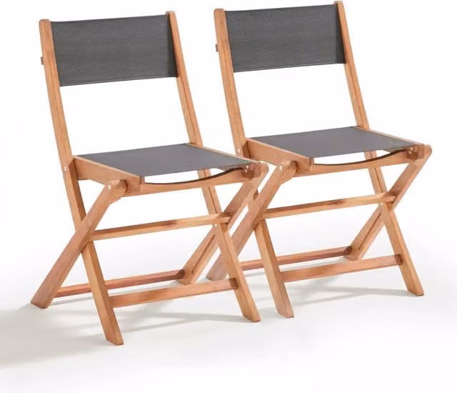 Oviala - Set di 2 sedie pieghevoli in legno di eucalipto e tessuto nero