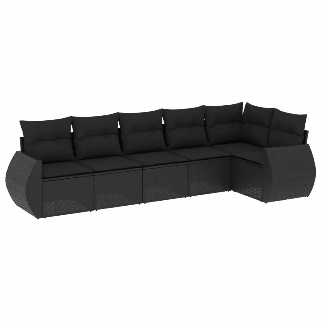 Set Divano da Giardino vidaXL 6 pz a Forma a L con Cuscini Nero in Polyrattan e Struttura in Acciaio – 2