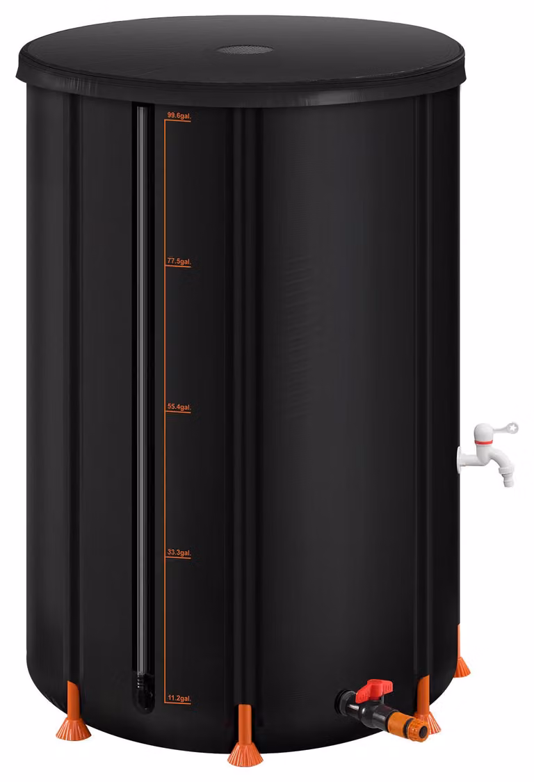 SucceBuy, serbatoio portatile pieghevole per la raccolta dell'acqua piovana, capacità 380 litri, sistema di raccolta in PVC 1000D, serbatoio dell'acqua con rubinetto e kit di troppo pieno, colore nero
