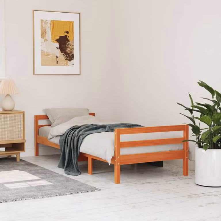 Letto in legno di pino vidaXL color marrone cera con doghe fisse, L 200 x L 80 cm