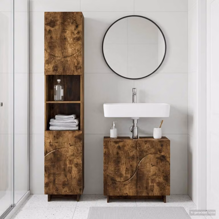 Set mobili da bagno moderni vidaXL composto da mobile sottolavabo e colonna alta in legno ingegnerizzato marrone, L/P/H: 60,0 x 41,0 x 41,47 cm e 60,0 x 41,0 x 180,0 cm