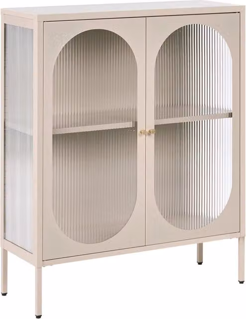 Vetrina moderna in acciaio beige e ante in vetro 90 x 35 cm in stile contemporaneo industriale sala da pranzo soggiorno