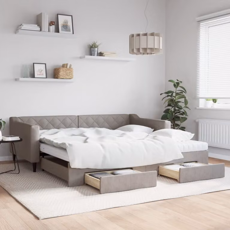 vidaXL Divano Letto Estraibile con Cassetti in Tessuto, Colore Grigio e Beige, L/P/H: 223 x 100 x 67 cm