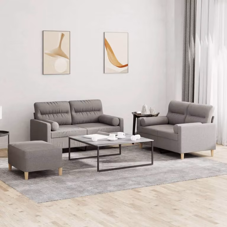 Maison Exclusive - Set divano a 3 pezzi con cuscini in tessuto color taupe