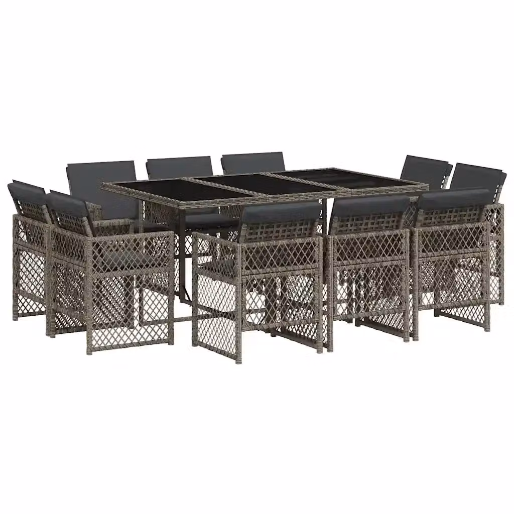 Set da pranzo da giardino vidaXL in polyrattan grigio con cuscini e piano in vetro per 11 persone – 2