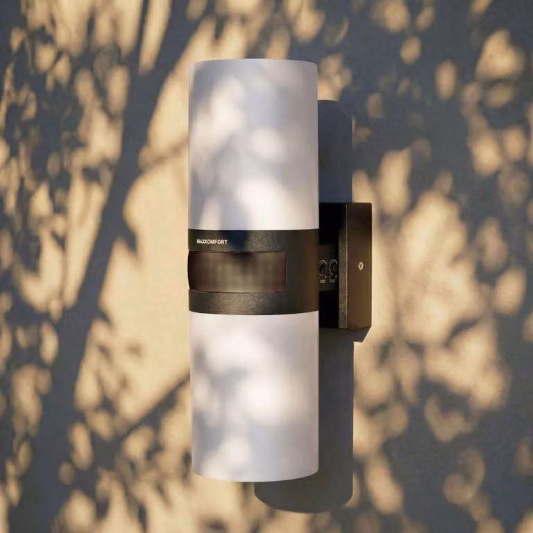 Lampada da parete esterna a LED Maxkomfort con sensore di movimento - 20W (2x10W), 4000K bianco neutro - Lampada da parete esterna IP65 - Lampada esterna in alluminio nero