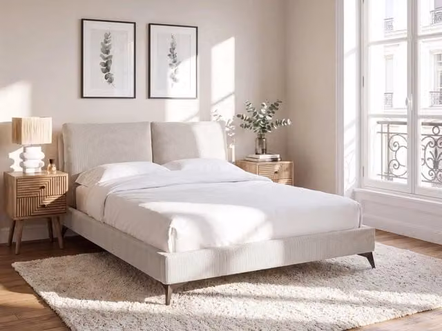 Letto imbottito Beliani in velluto a coste beige L/P: 160 x 200 cm – 1