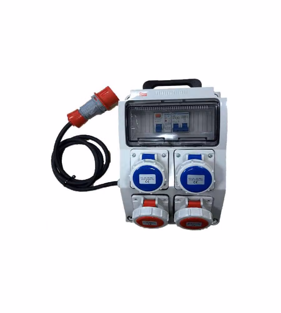 Quadro portatile ROSI 2242E con interruttore differenziale magnetotermico, 3KW 230V e 9KW 400V, IP65, 2 prese 2P+T 16A e 2 prese 3P+N+T 16A, colore Nero – 3