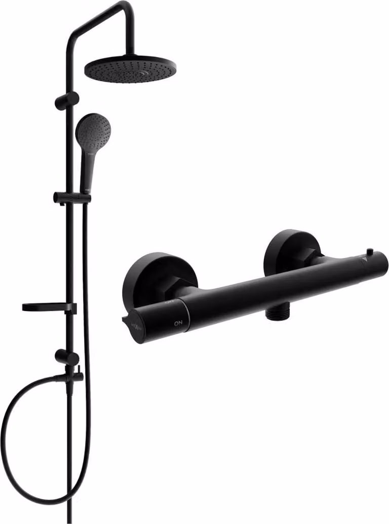 Mexen Erik set doccia esterno con soffione e miscelatore doccia termostatico Slim, nero - 77105205-70
