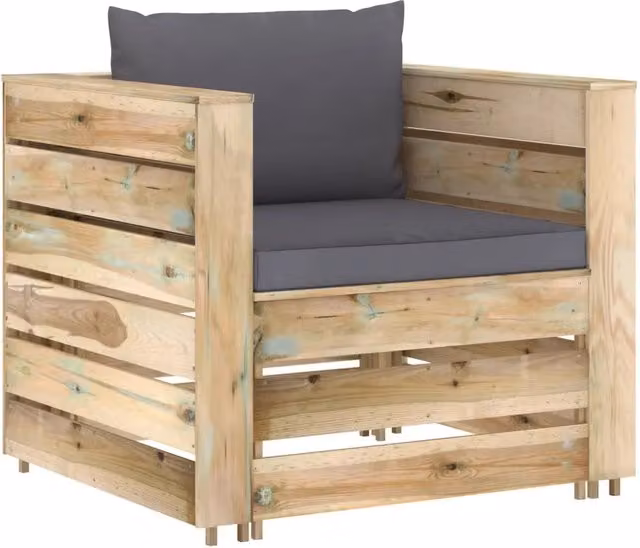 Set Salotto da Giardino Outsunny in Legno di Pino Trattato con Divano a 2 Posti, Poltrona Lounge e Ottoman con Cuscini Imbottiti, Colore Verde, Antracite o Grigio