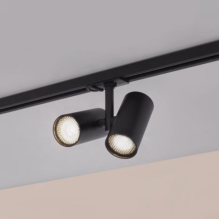 Lindby spot da binario GU10, a 2 luci, nero, copertura Linaro Lindby, dimmerabile, Nero, Soggiorno / Sala da pranzo, Alluminio, Moderno, Lampada a binario