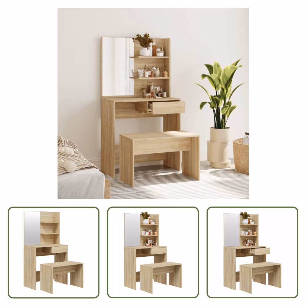 The Living Store Set di tavolini da toilette in rovere Sonoma 74,5x40x141 cm