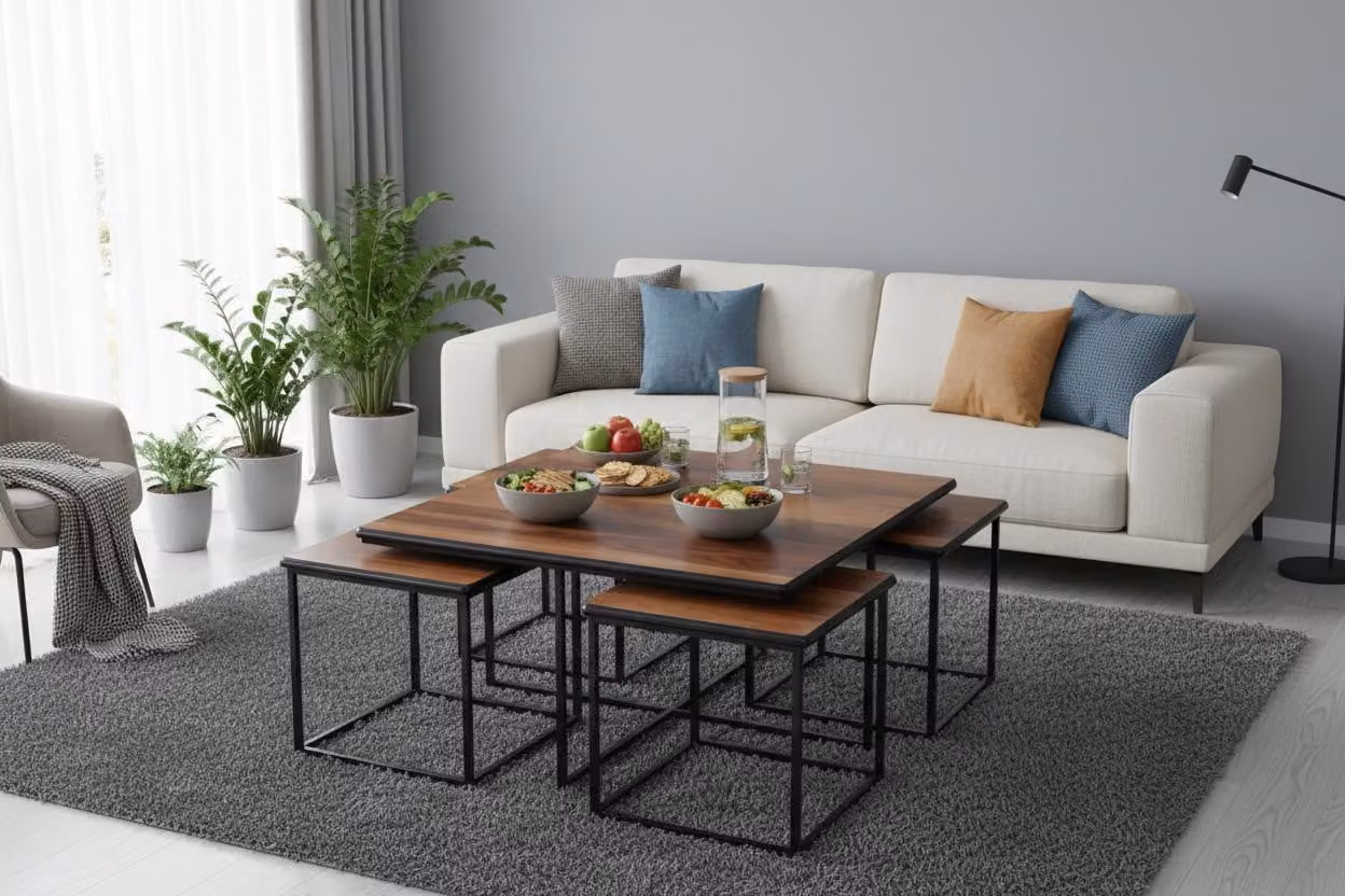 Tavolino da salotto moderno, minimalista, marrone, elegante, di classe, confortevole