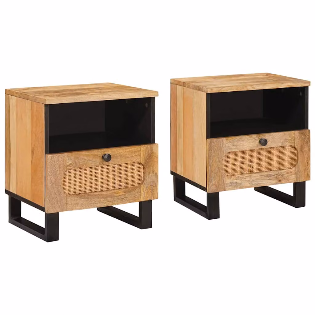 Set di 2 Armadi da Notte vidaXL in Legno di Mango Naturale L 40 cm x P 33 cm x H 46 cm
