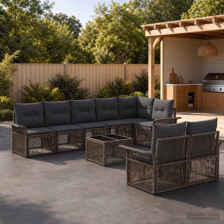 Maison Exclusive - Set da giardino composto da 9 pezzi, divano, colore grigio, realizzato in rattan sintetico