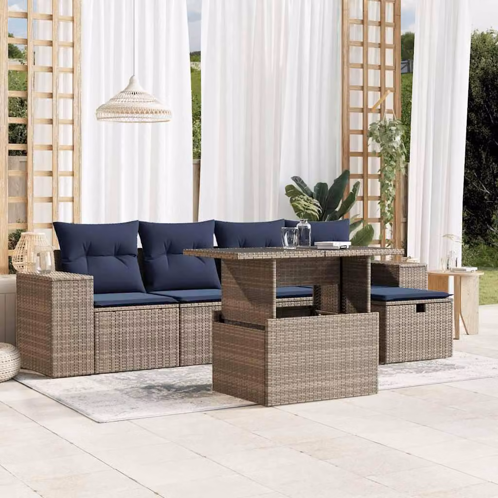 Maison Exclusive - Set di 6 divani da giardino con cuscini, grigio, polyrattan