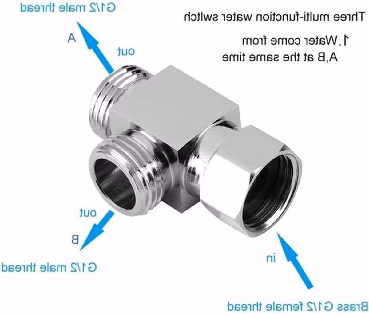 Adattatore a T a 3 vie per spruzzatori di bidet e WC - Componenti universali per sistemi doccia, valvola di inversione dell'acqua per soffione