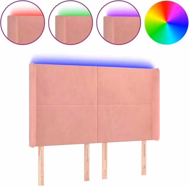 Testiera | Testata a LED rosa 147x16x118/128 cm in Velluto