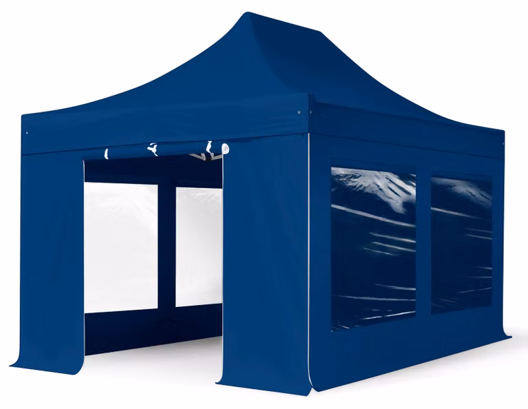 TOOLPORT 3x4,5m gazebo pieghevole PES con laterali (finestre panoramiche), PROFESSIONAL alluminio, blu