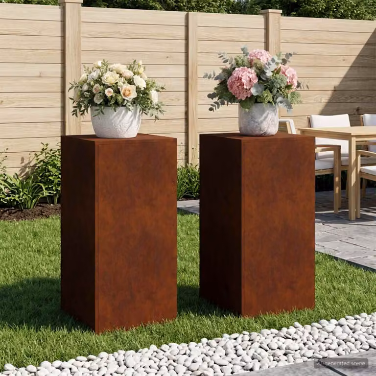 Set di 2 supporti per piante vidaXL in metallo color marrone, L/P/H: 40 x 40 x 80 cm