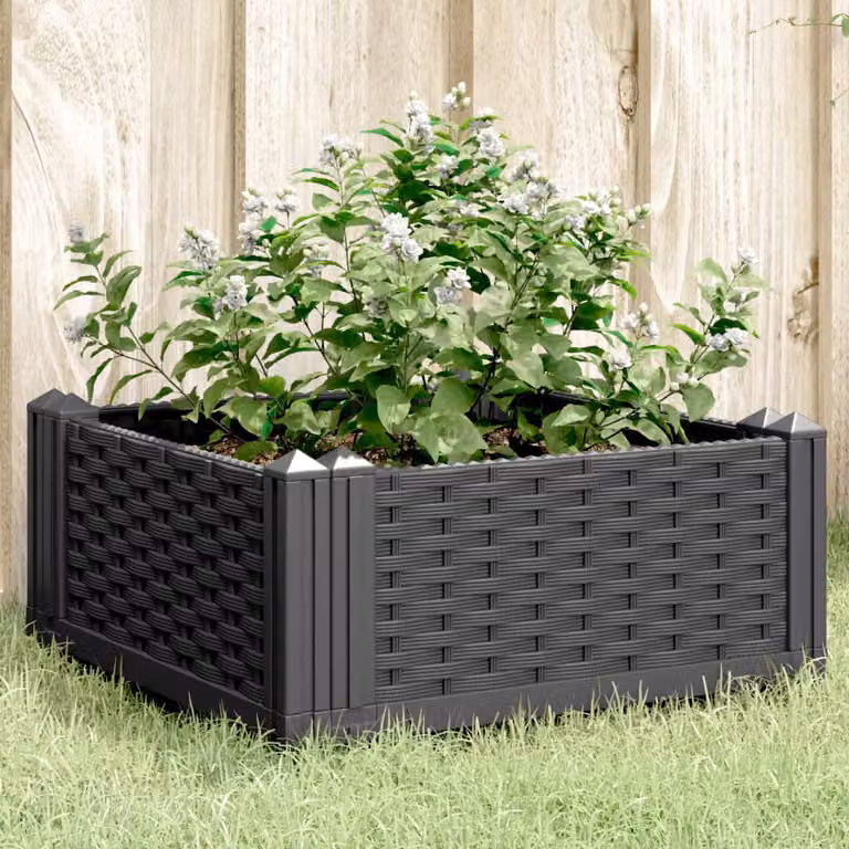 Fioriera da giardino con picchetti vidaXL nera in plastica L/P/H: 42,5 x 42,5 x 28,5 cm