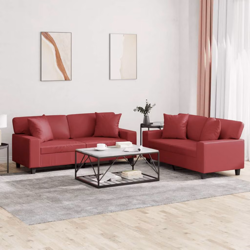 Set di 2 divani vidaXL in similpelle rosso con cuscini per il tuo soggiorno