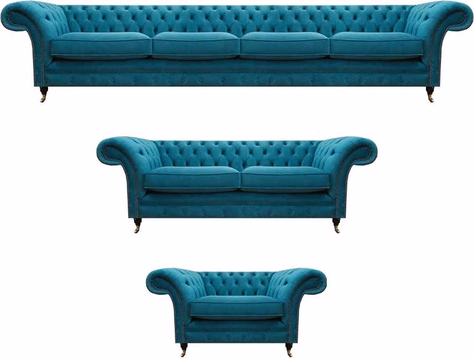 Luxus Möbel Sofagarnitur Blau Sofa Polster 4+2+1 Textilsofa Couch Set Garnitur
