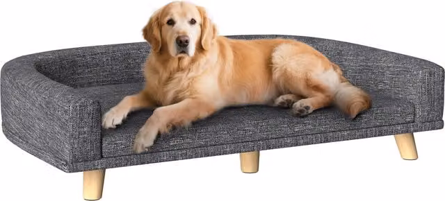 Divano per cani grandi Xylo in legno con cuscino lavabile Grigio, L: 98 cm, P: 67 cm, H: 25 cm – 1